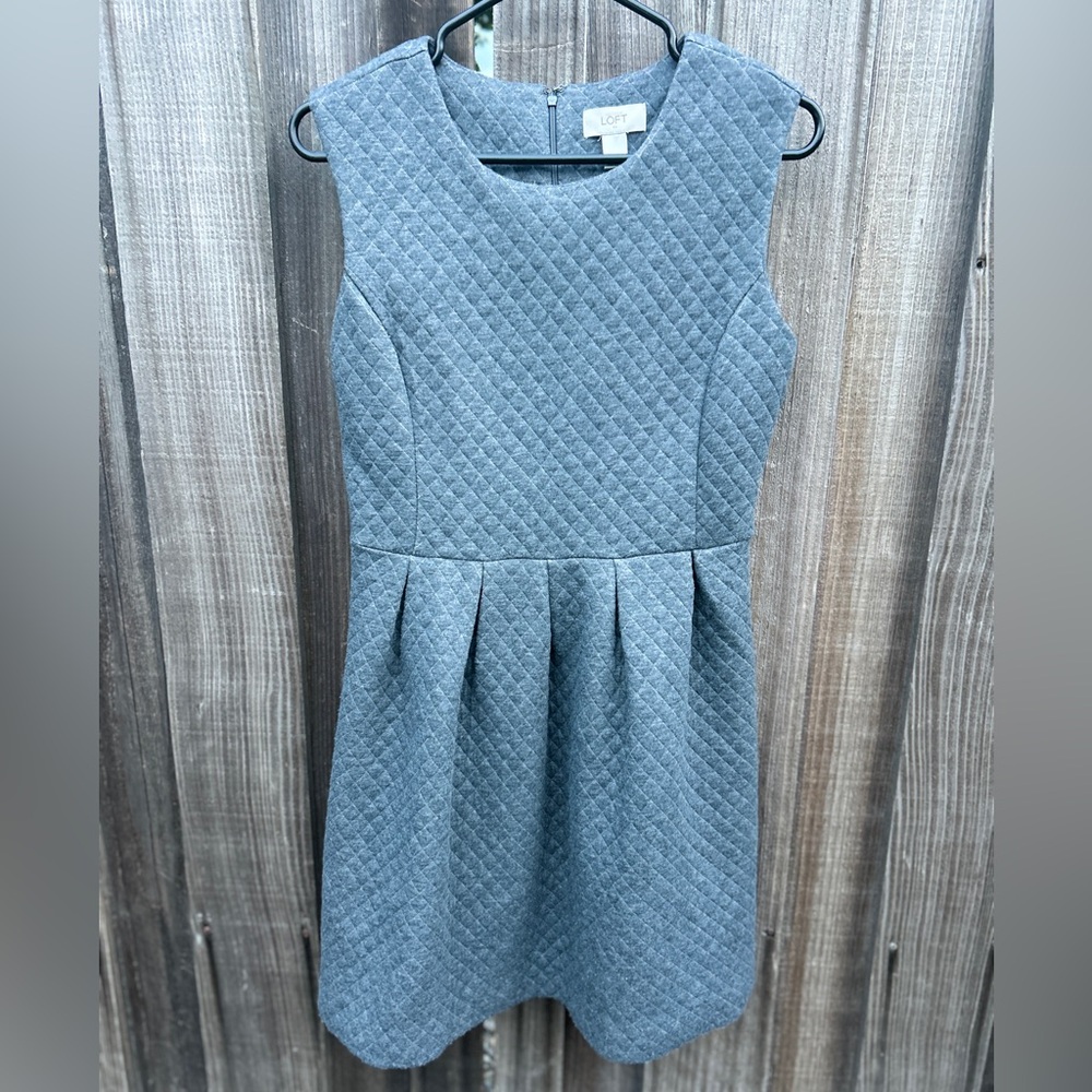 LOFT Charcoal Quilted Fit & Flare Mini Dress size XS